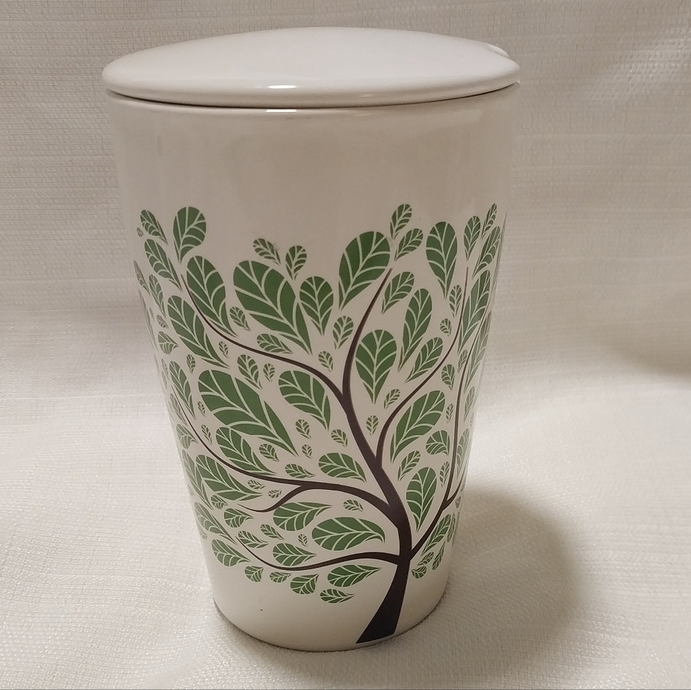 Tea Forte Ceramic Green Tree Design Tea Mug with Lid